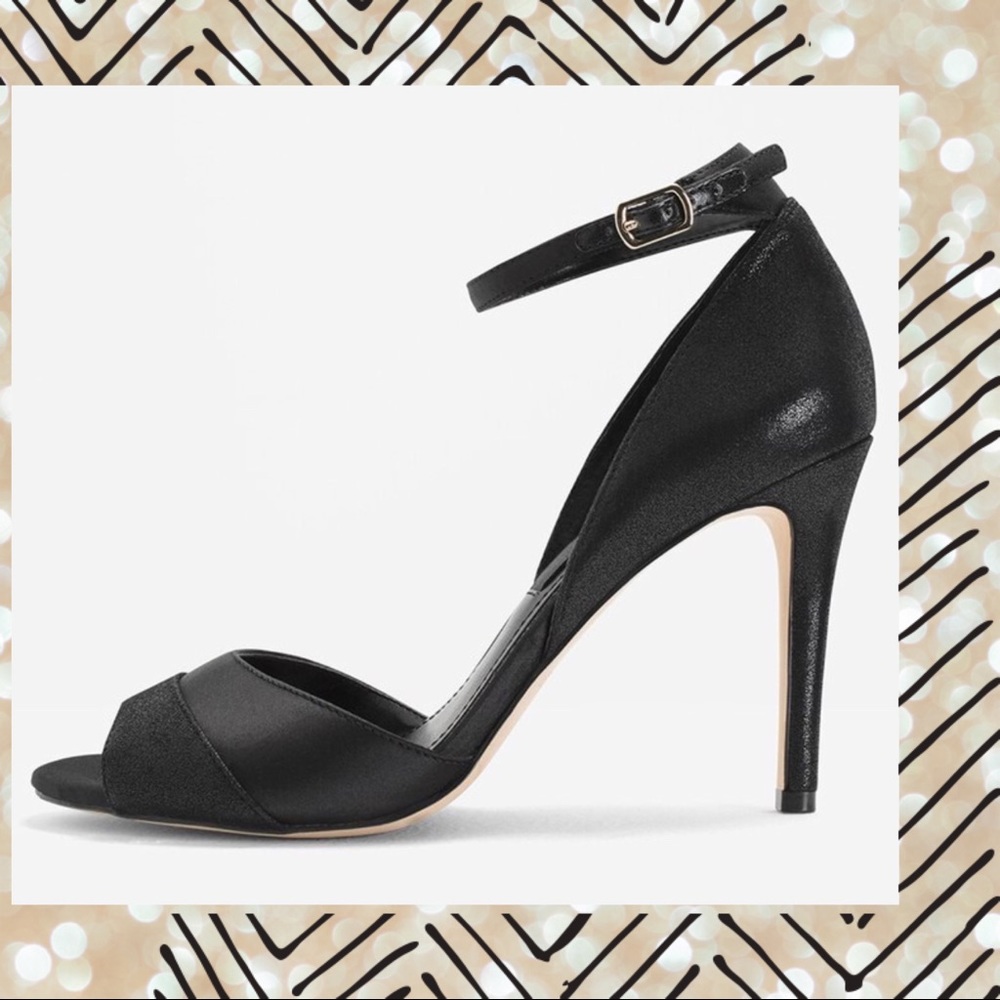 WHBM | SATIN & SUEDE TWO-PIECE OPEN TOE HEELS